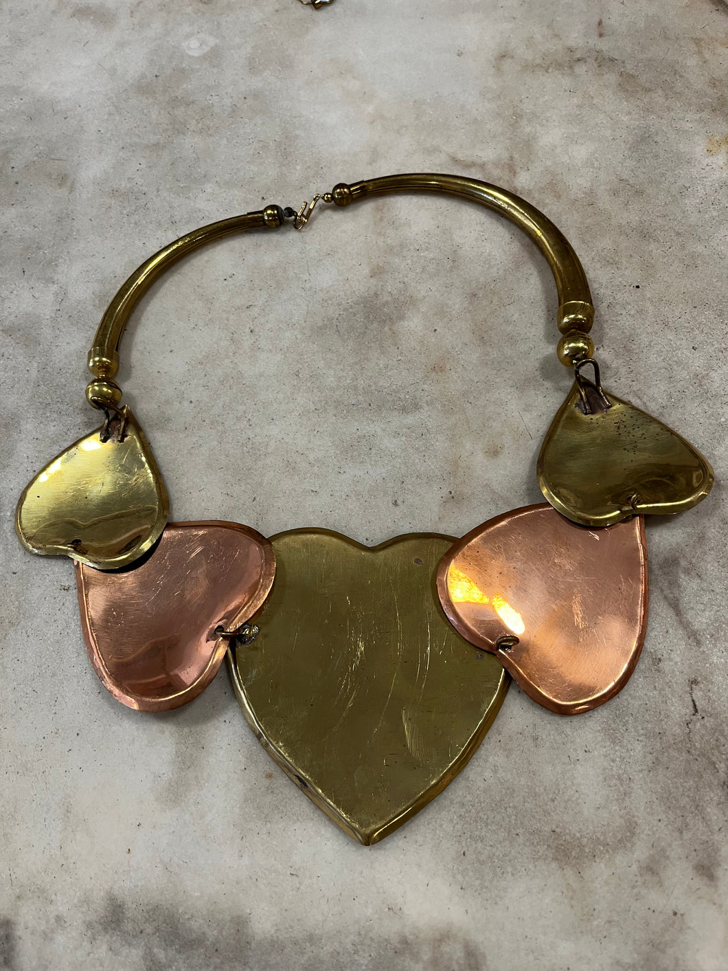 Statement Necklace w/ Handmade Copper & Brass Hearts