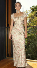 Load image into Gallery viewer, Satin paisley cream capped sleeve maxi dress
